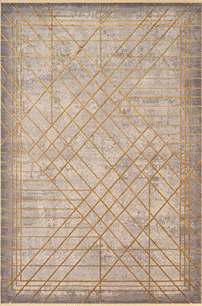 Art AT002S Sarı Geometrik Desen Modern Halı Triko Akrilik Viskon Boyama Yüksek Sıklık Ipek Serisi