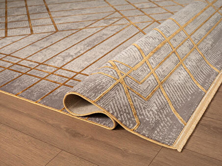 Art AT002S Sarı Geometrik Desen Modern Halı Triko Akrilik Viskon Boyama Yüksek Sıklık Ipek Serisi