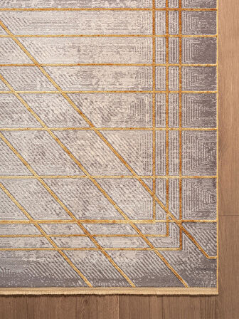 Art AT002S Sarı Geometrik Desen Modern Halı Triko Akrilik Viskon Boyama Yüksek Sıklık Ipek Serisi