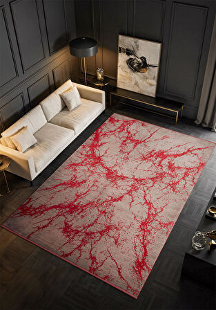 Art AT003J Kırmızı Halı Modern Desen Triko Akrilik Viskon Boyama Yüksek Sıklık Ipek Serisi