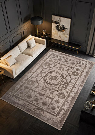 Art AT004G Gri Halı Modern Desen Triko Akrilik Viskon Boyama Yüksek Sıklık Ipek Serisi