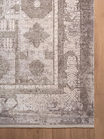 Art AT004G Gri Halı Modern Desen Triko Akrilik Viskon Boyama Yüksek Sıklık Ipek Serisi