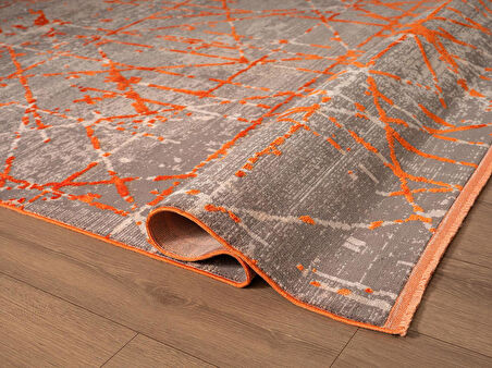 Art AT005T Turuncu Halı Modern Desen Triko Akrilik Viskon Boyama Yüksek Sıklık Ipek Serisi