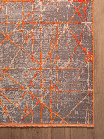 Art AT005T Turuncu Halı Modern Desen Triko Akrilik Viskon Boyama Yüksek Sıklık Ipek Serisi