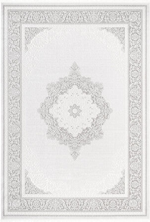 Jade JD004G Gri Halı Klasik Çerçeve Desenli Triko Akrilik Pamuk Tabanlı Kaymaz Yumuşak Salon Halısı