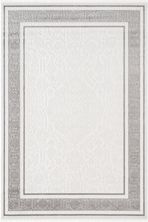 Jade JD005G Gri Halı Klasik Çerçeve Desenli Triko Akrilik Pamuk Tabanlı Kaymaz Salon Halısı Koridor