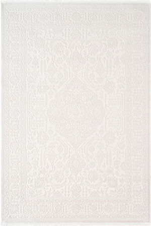 Jade JD006W Beyaz Halı Klasik Desenli Triko Akrilik Pamuk Tabanlı Kaymaz Salon Yatak Odası Halısı