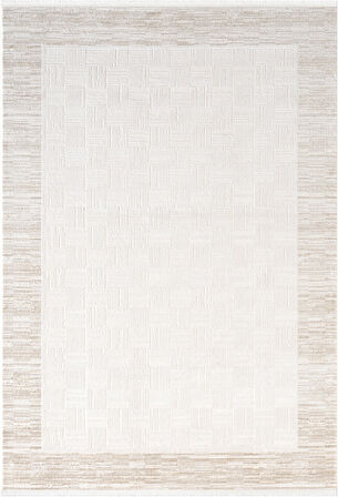 Jade JD007B Bej Halı Modern Çerçeve Desenli Triko Akrilik Pamuk Tabanlı Kaymaz Salon Halısı 