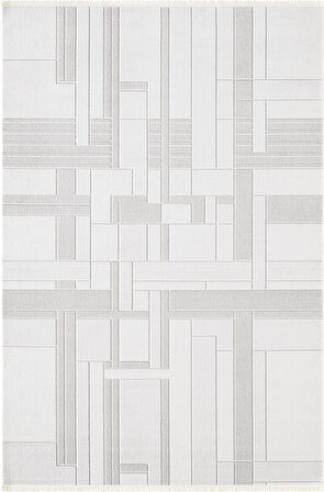 Jade JD010G Gri Halı Modern Geometrik Desenli Triko Akrilik Pamuk Tabanlı Kaymaz Salon Mutfak Halısı