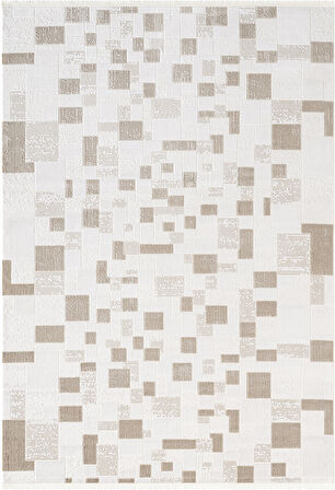 Jade JD011B Beyaz Halı Modern Geometrik Desenli Triko Akrilik?Pamuk Tabanlı Kaymaz Salon Halısı