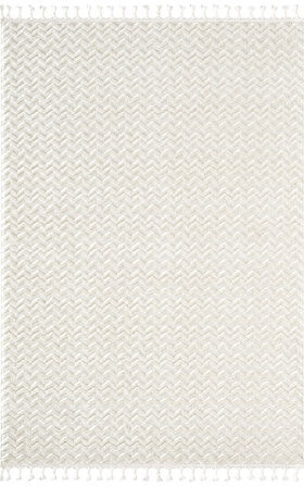 Wool WL009A Beyaz Modern Desen Kabartmalı Doku Pamuk Tabanlı Kaymaz Halı