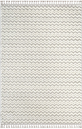 Wool WL011A Gri Beyaz Modern Desen Kabartmalı Doku Pamuk Tabanlı Kaymaz Halı