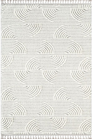 Wool WL012A Gri Beyaz Modern Desen Kabartmalı Doku Pamuk Tabanlı Kaymaz Salon Halı