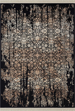 Diamente DM004S Siyah Bej Modern Klasik Desen 100 Tarak Bambu Viskon Halı İpek Serisi