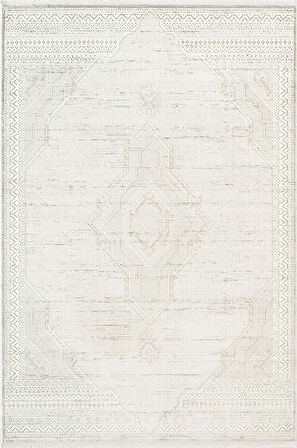 Zenith ZN028W Krem Modern Klasik Desen Parlak Yumuşak Kadife İnce Kaymaz Tabanlı Halı