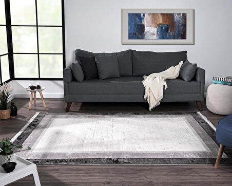 Dark Dk002g Gri Halı Antrasit Kenar Çerçeveli Akrilik Tozuaz Modern Salon Halısı Yatak Odası