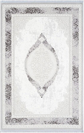 Dark Dk011g Gri Halı Antrasit Detay Kenar Çerçeveli Göbekli Akrilik Tozuaz Modern Salon Halısı