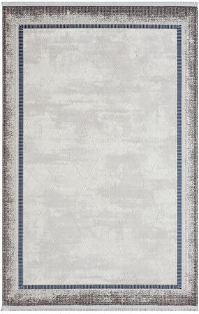 Dark Dk012m Gri Halı Lacivert Kenar Çerçeveli Geometrik Detaylı Akrilik Tozuaz Modern Salon Halısı