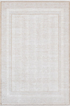 Merit MR011A Krem Halı Vizon Bej Rengi Geometrik Detaylı İnce Yumuşak Akrilik Modern Salon Halısı