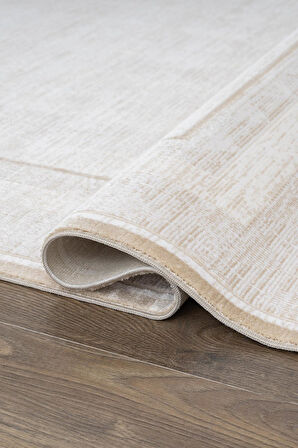 Merit MR011A Krem Halı Vizon Bej Rengi Geometrik Detaylı İnce Yumuşak Akrilik Modern Salon Halısı