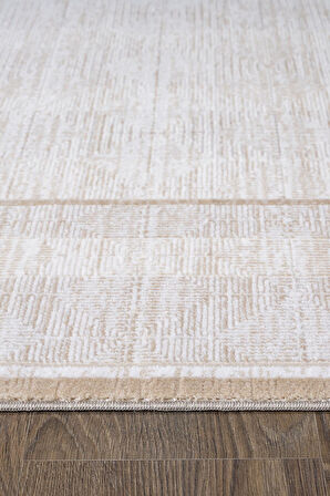 Merit MR011A Krem Halı Vizon Bej Rengi Geometrik Detaylı İnce Yumuşak Akrilik Modern Salon Halısı