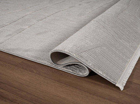 Sümer SM014G Gri Rengi Halı Çizgi Desenli Dekoratif Modern Antialerjik Salon Mutfak Halısı