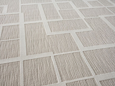 Sümer Sm015a Krem Renkli Halı Çizgi Desenli Dekoratif Modern Antialerjik Salon Mutfak Halısı