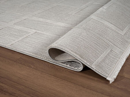 Sümer Sm015g Gri Rengi Halı Çizgi Desenli Dekoratif Modern Antialerjik Salon Mutfak Halısı