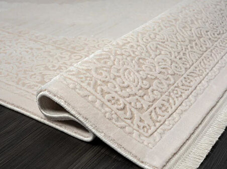 Truva 8342 Krem Halı Bej Detaylı Kalın Akrilik Tozuaz Modern Klasik Salon Halısı Koridor