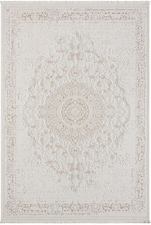 Truva TV011A Bej Vizon Detaylı Göbekli Kalın Akrilik Tozuaz Modern Salon Halısı Yatak Odası Koridor