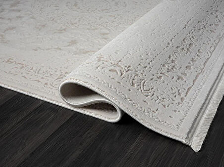 Truva TV011A Bej Vizon Detaylı Göbekli Kalın Akrilik Tozuaz Modern Salon Halısı Yatak Odası Koridor