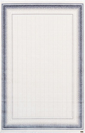 Truva TV032M Krem Rengi Halı Lacivert Geometrik Detaylı Akrilik Yumuşak Salon Halısı