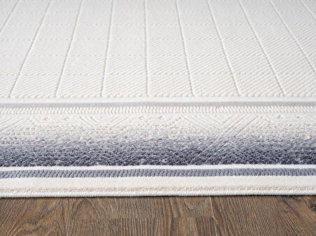 Truva TV032M Krem Rengi Halı Lacivert Geometrik Detaylı Akrilik Yumuşak Salon Halısı