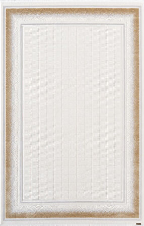 Truva Tv032s Krem Rengi Halı Gold Geometrik Detaylı Akrilik Yumuşak Salon Oturma Odası Halısı