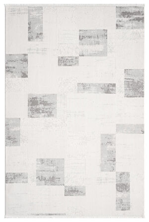 Truva Tv035g Krem Rengi Halı Gri Geometrik Detaylı Akrilik Yumuşak Modern Salon Halısı