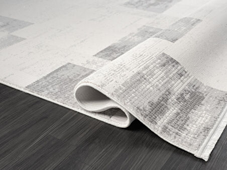 Truva Tv035g Krem Rengi Halı Gri Geometrik Detaylı Akrilik Yumuşak Modern Salon Halısı