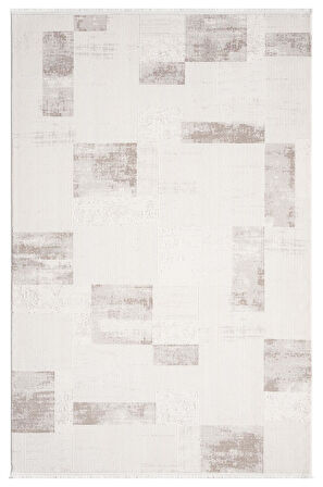 Truva Tv035k Krem Rengi Halı Bej Geometrik Detaylı Akrilik Yumuşak Modern Salon Halısı