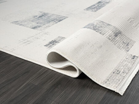 Truva Tv035m Krem Rengi Halı Lacivert Geometrik Detaylı Akrilik Yumuşak Modern Salon Halısı