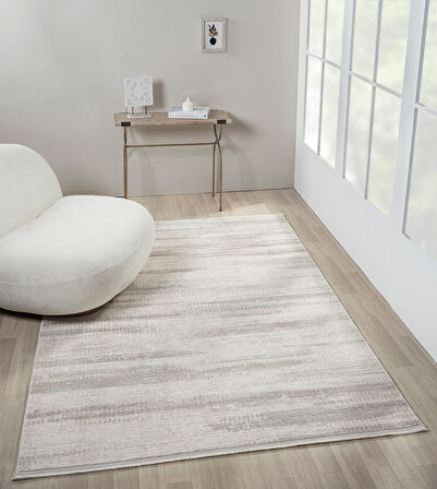 Truva TV036A Krem Rengi Halı Gri ve Bej Detaylı Akrilik Yumuşak Salon Halısı