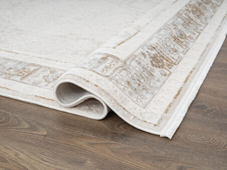 Truva TV034S Krem Halı Vizon Bej Detaylı Modern Klasik Akrilik Yumuşak Salon Oturma Odası Halısı