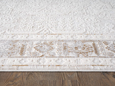 Truva TV034S Krem Halı Vizon Bej Detaylı Modern Klasik Akrilik Yumuşak Salon Oturma Odası Halısı