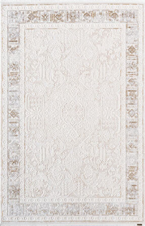 Truva TV034S Krem Halı Vizon Bej Detaylı Modern Klasik Akrilik Yumuşak Salon Oturma Odası Halısı