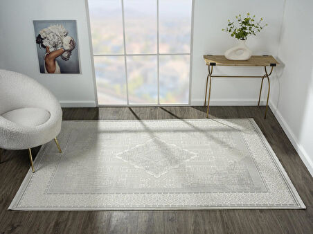 Zenith Zn003a Gri Halı Antrasit Detaylı Göbekli Yumuşak Kadife Ince Antialerjik Salon Halısı Koridor