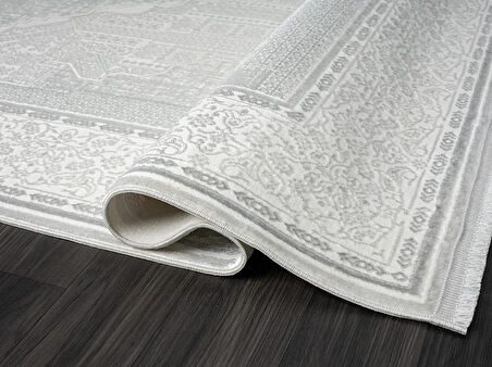 Zenith Zn003a Gri Halı Antrasit Detaylı Göbekli Yumuşak Kadife Ince Antialerjik Salon Halısı Koridor