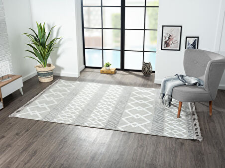 Sümer Sm003a Gri Halı Iskandinav Desen Dekoratif Modern Tozuyok Antialerjik Salon Halısı Koridor