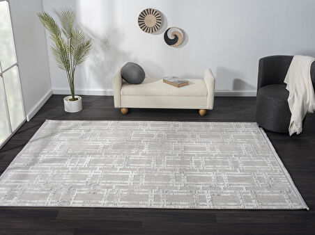 Sümer Sm007a Gri Halı Geometrik Desen Dekoratif Modern Tozuyok Antialerjik Salon Yatak Odası Koridor