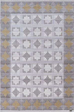 Trend TR008A Gri Halı Gold Detaylı Klasik Geometrik Desenli Akrilik Yumuşak Salon Halısı