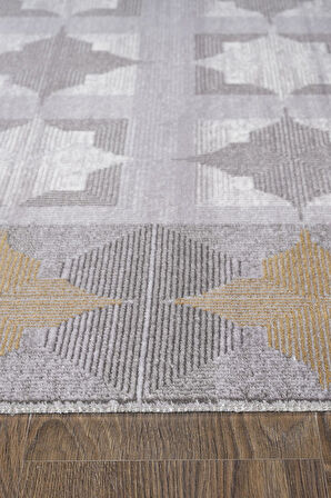 Trend TR008A Gri Halı Gold Detaylı Klasik Geometrik Desenli Akrilik Yumuşak Salon Halısı