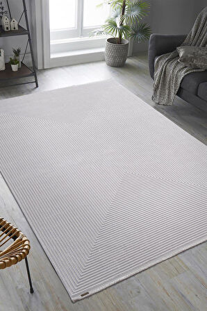 Trend TR011A Gri Halı Geometrik Detaylı Akrilik Yumuşak Salon Halısı Oturma Odası Halısı