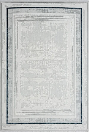 Zenith Zn004a Gri Halı Antrasit Detaylı Lacivert Kenar Çerçeveli Yumuşak Kadife Ince Modern Halı